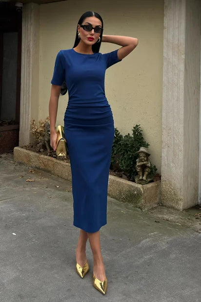 Agathe Midi Dress with Pleated Waist
