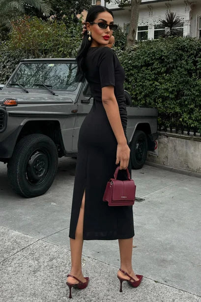 Adeline Midi Dress with Pleated Waist