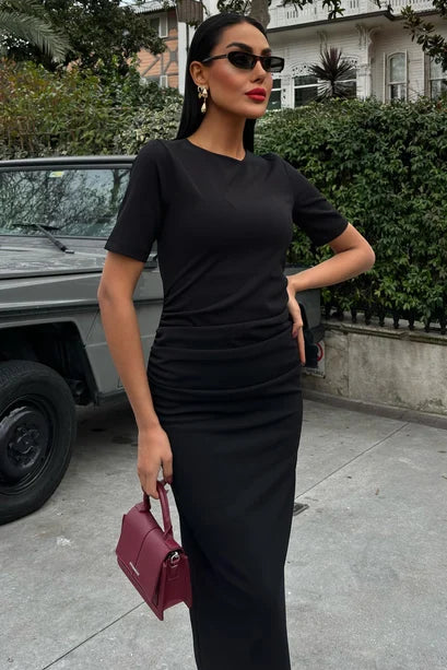 Adeline Midi Dress with Pleated Waist