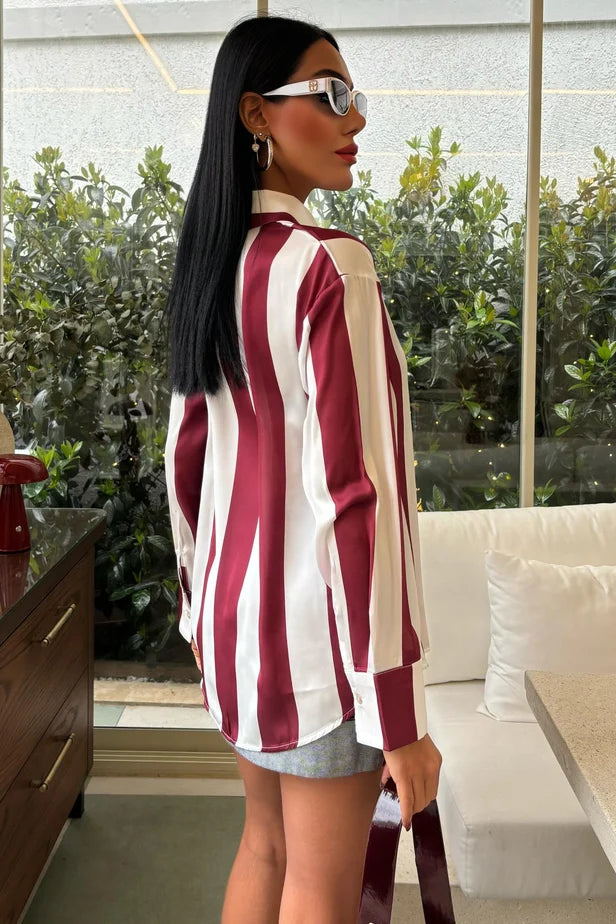 Élise Striped Satin Long-Sleeve Shirt