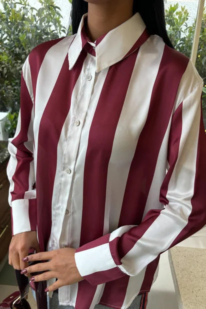 Élise Striped Satin Long-Sleeve Shirt