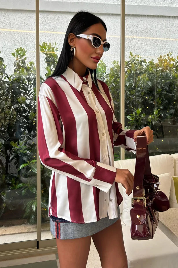 Élise Striped Satin Long-Sleeve Shirt
