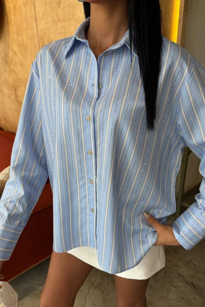 Coralie Oversized Striped Long-Sleeve Cotton Blend Shirt