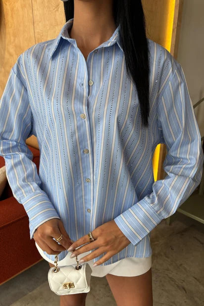 Coralie Oversized Striped Long-Sleeve Cotton Blend Shirt