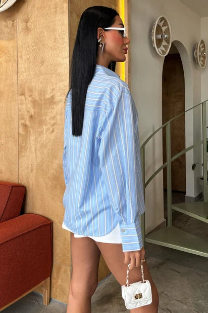 Coralie Oversized Striped Long-Sleeve Cotton Blend Shirt