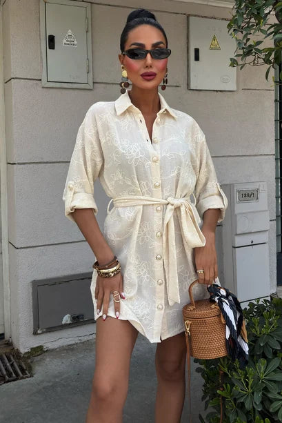 Suzene Embroidered Dress with Gold Button Detailing