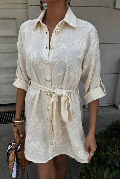 Suzene Embroidered Dress with Gold Button Detailing