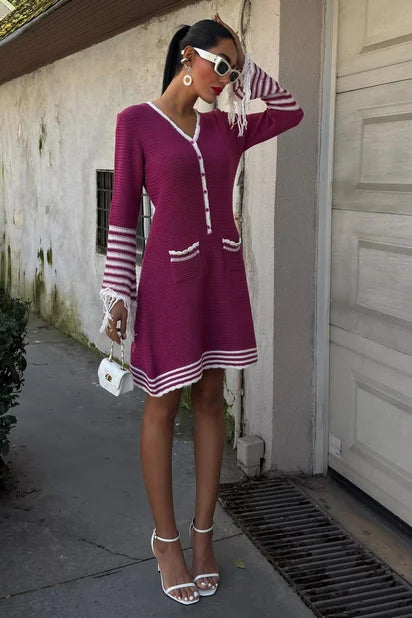 Lili Knitted Midi Dress with Button Closure
