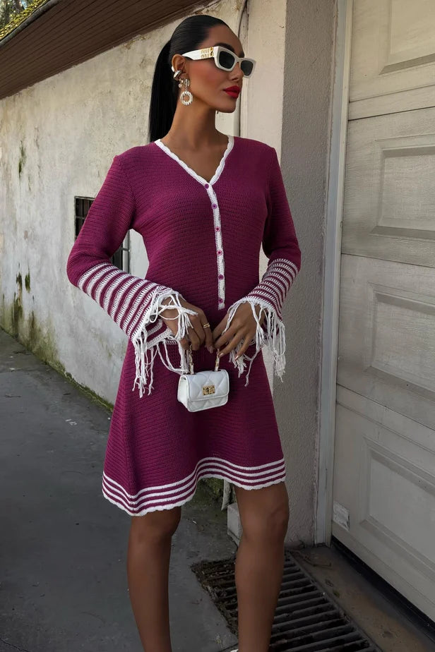 Lili Knitted Midi Dress with Button Closure