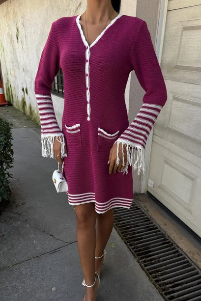 Lili Knitted Midi Dress with Button Closure