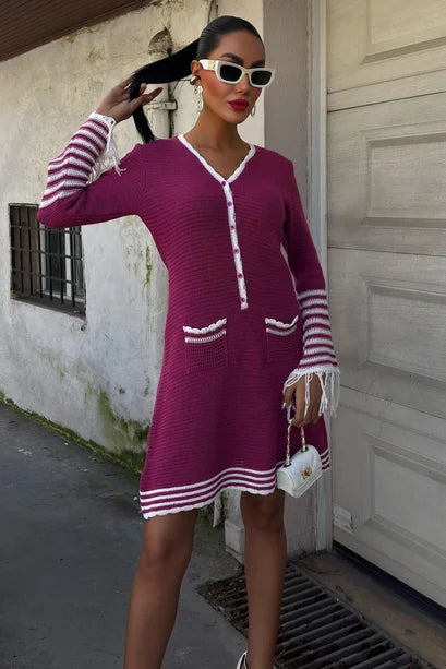 Lili Knitted Midi Dress with Button Closure