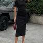 Adeline Midi Dress with Pleated Waist