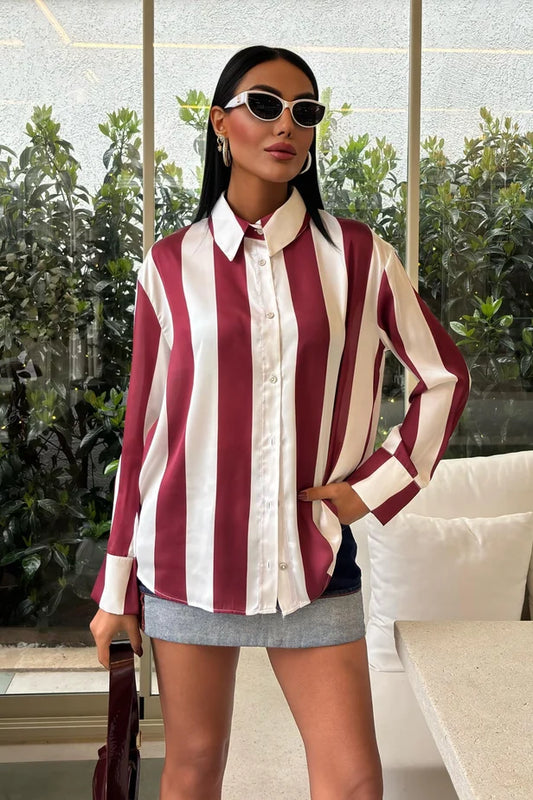 Élise Striped Satin Long-Sleeve Shirt