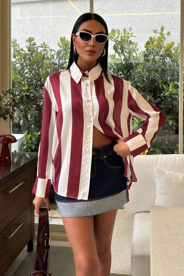 Élise Striped Satin Long-Sleeve Shirt