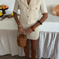 Jacqueline Tailored Short-Sleeve Blazer & Mini Skirt Suit