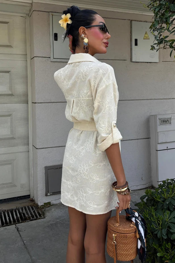 Suzene Embroidered Dress with Gold Button Detailing