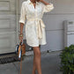 Suzene Embroidered Dress with Gold Button Detailing